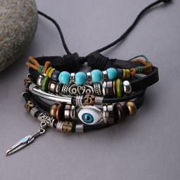 SOHI Men Black & Blue Evil Eye Layered Bracelet-26
