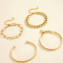 Yellow Chimes Set Of 4 Women Gold-Plated Stackable Link Bracelet-35