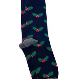 Mint & Oak Men Navy Blue Patterned Under The Mistletoe Calf-Length Socks-36
