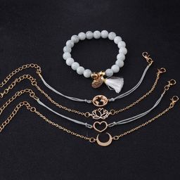 Yellow Chimes Women Set of 5 Gold-Toned & Silver-Plated Charm Bracelet-image-10