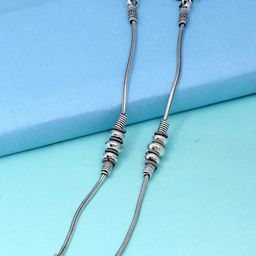 Yellow Chimes Women Set of 2 German Silver Oxidised Antique Traditional Anklets-image-17