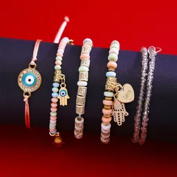 Yellow Chimes Set of 5 Gold-Plated Stone Studded & Beaded Multistrand Bracelet-0