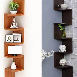 Devansh Brown MDF Corner Wall Shelf-13