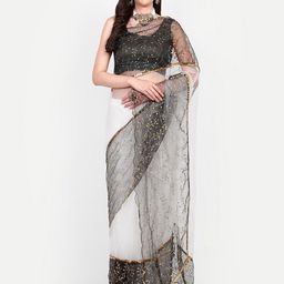 BARKIYA CREATION Floral Embroidered Sequinned Net Saree-image-50