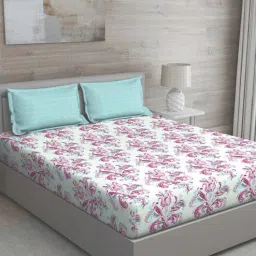 Pink Floral 150 TC Cotton Queen Sized Bed Sheets with 2 Pillow Covers by GM Fabrics-picture-5
