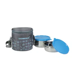 Varmora SS Executive Printed Assorted Stainless Steel Tiffin Lunch Box Set of 2 Containers (390 ml and 520 ml)- Blue-picture-7
