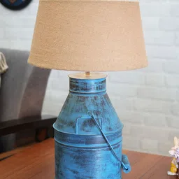Homesake Rustic Milk Churn Turquoise Blue & Beige Rustic Algae Finish Electric Table Lamp-18