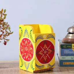 home decor international Yellow & Red Engineered Wood Pen Stand-picture-45
