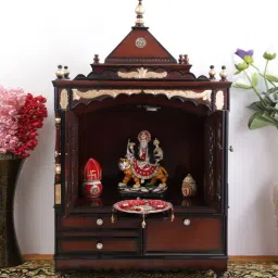 dzyn furnitures Sacred Home Large Floor Rested Pooja Mandir with Door (Brown Gold)-picture-4