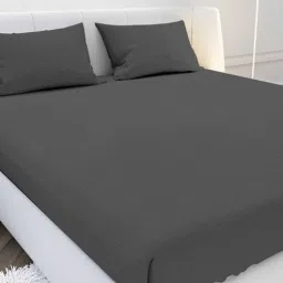 mayfair homes london Grey Solid 210 TC Cotton Fitted Bedsheet with 2 Pillow Covers Satin Stripe 2024 Collection-picture-5