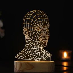 ecraftindia AI Digital Human Face Design Acrylic & Wooden Base LED Table Lamp with Rechargeable Battery-picture-23