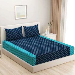 swayam Blue Traditional 200 TC Cotton Double King Size Bedsheet Gift Set-picture-22