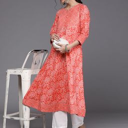 Varanga Women Pink & Off White Ethnic Motifs Printed Anarkali Kurta-image-52