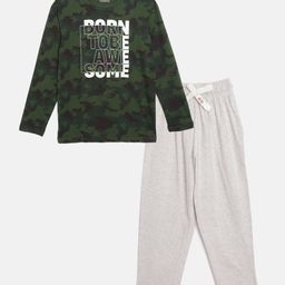 Sweet Dreams Boys Green & Grey Melange Camouflage Print Night Suit-image-45