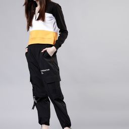 Tokyo Talkies Women Black & Mustard Yellow Colourblocked Solid Sweatshirt-image-51