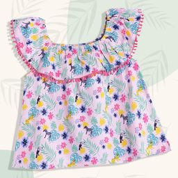 Allen Solly Junior Girls Pink & Green Print Off-Shoulder A-line Top-picture-37