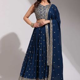 Fabcartz Embellished Sequinned Semi-Stitched Lehenga & Unstitched Blouse With Dupatta image 1