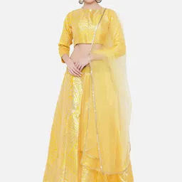 DIVASTRI Yellow & Gold Woven Design Ready to Wear Lehenga & Unstitched Choli With Dupatta-picture-17