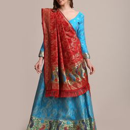 Warthy Ent Blue & Red Woven Design Semi-Stitched Lehenga & Unstitched Choli  With Dupatta-picture-32