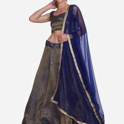 Warthy Ent Blue & Gold-Toned Semi-Stitched Lehenga & Unstitched Blouse With Dupatta-picture-11