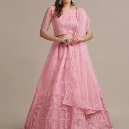 Warthy Ent Pink Embroidered Semi-Stitched Lehenga & Unstitched Blouse With Dupatta-picture-37