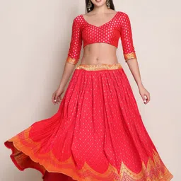 Warthy Ent Pink & Gold-Toned Semi-Stitched Lehenga & Unstitched Blouse With Dupatta-image-33