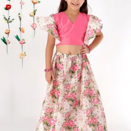 VASTRAMAY Girls Pink & White Ready to Wear Lehenga & Choli-picture-13