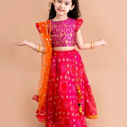 pspeaches Girls Pink & Purple Ready to Wear Lehenga & Blouse With Dupatta-image-82