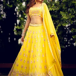 KALINI Embroidered Mirror Work Semi-Stitched Lehenga & Unstitched Blouse With Dupatta-picture-21