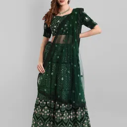 TIKODI Embroidered Sequinned Semi-Stitched Lehenga & Unstitched Blouse With Dupatta-picture-12