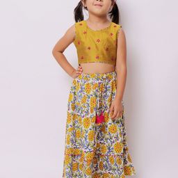 My Little Lambs Girls Yellow & White Embroidered Ready to Wear Lehenga & Choli-picture-31