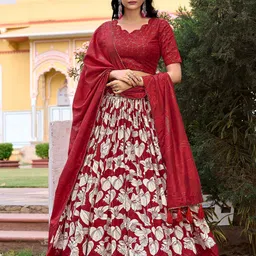 LOOKNBOOK ART Women Printed Foil Print Semi-Stitched Lehenga & Blouse With Dupatta-picture-11