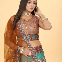 EthnicTree Printed Mirror Work Ready to Wear Lehenga & Blouse With Dupatta image 2