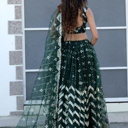 TIKODI Embellished Sequinned Semi-Stitched Net Lehenga & Unstitched Blouse With Dupatta image 3