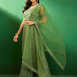 Sangria Sequence Embroidered Sequined Semi-Stitched Lehenga With Choli & Dupatta image 5