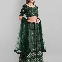 TIKODI Embroidered Sequinned Semi-Stitched Lehenga & Unstitched Blouse With Dupatta image 5