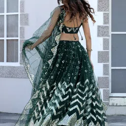 TIKODI Embellished Sequinned Semi-Stitched Net Lehenga & Unstitched Blouse With Dupatta image 4