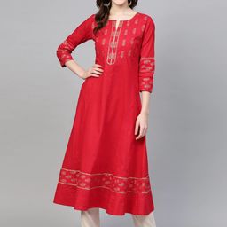 KALINI Floral Printed Cotton Anarkali Kurta-image-65