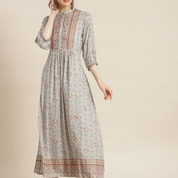 Juniper Women Grey Ethnic Motifs Printed A-Line Kurta-image-87