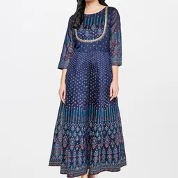 Global Desi Women Blue Ethnic Motifs Printed Anarkali Kurta-picture-53