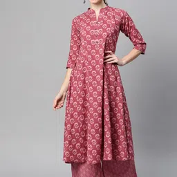 Indibelle Floral Printed Mandarin Collar Cotton Anarkali Kurta-image-82