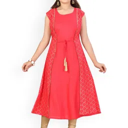 Aarika Teen-Girls Red Printed Pattern Patchwork Anarkali Kurta-image-46