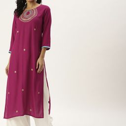 Varanga Women Magenta Ethnic Motifs Embroidered Kurta-image-90