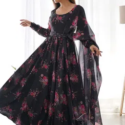 Raiyani Enterprise Floral Printed Round Neck Cotton Blend Anarkali Kurta-picture-53
