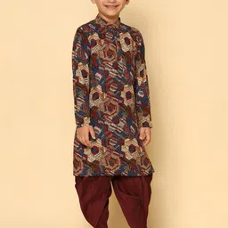 KISAH Boys Abstract Printed Mandarin Collar Straight Pure Cotton Kurta-picture-12