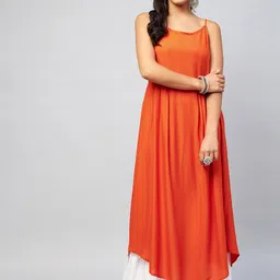 InWeave Women Orange Solid eSleeveless Kurta-image-26