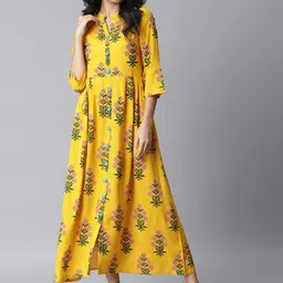 Stylum Women Yellow Floral Printed A-Line Kurta-image-29