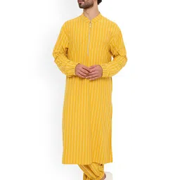 PS MEN BY PAYAL SINGHAL Striped Mandarin Collar Pure Cotton Straight Kurta & Salwar-image-62