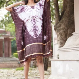 Kesarya Tie & Dyed Flared Sleeves Cotton Kaftan Dress-picture-41