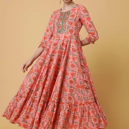 GULMOHAR JAIPUR Women Dyed Keyhole Neck Flared Sleeves Anarkali Kurta-image-39